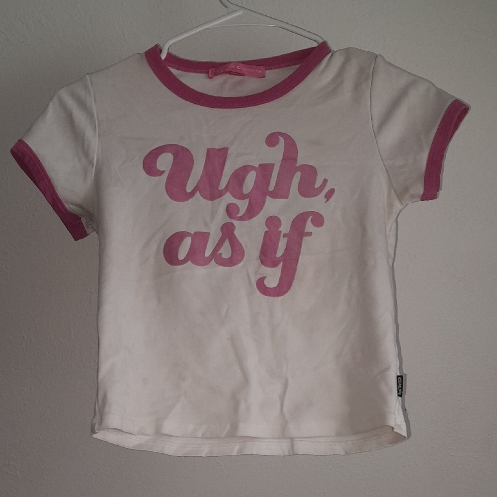 Dolls Kill White and Pink Short Sleeve Tee with Retro Script